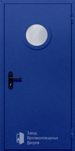 Фото двери «Однопольная с круглым стеклом (синяя)» в Видному