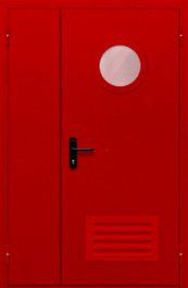 Фото двери «Полуторная с круглым стеклом и решеткой (красная)» в Видному